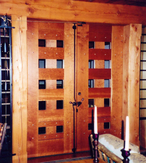 Pitcher Inn game room doors in cherry with custom hardware